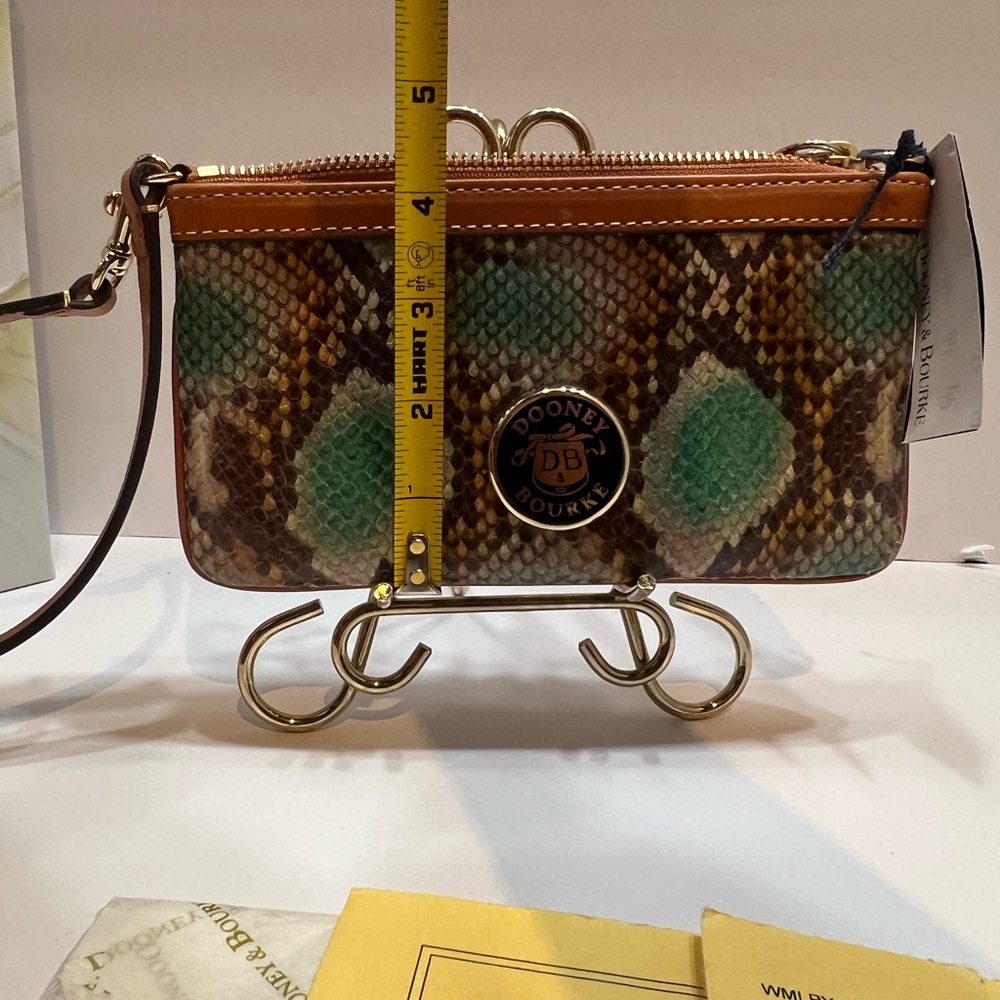 Dooney & Bourke Tan and Green Snake Print Clutch - Picture 12 of 13